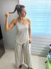 IVORY/GRAY PRINTED TOP & PANT SET