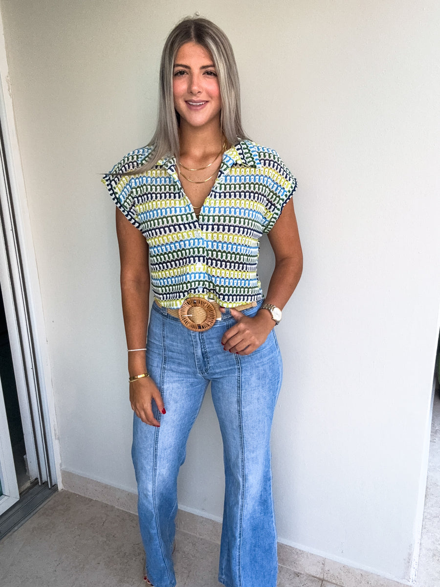 BLUE/GREEN CROCHET BLOUSE