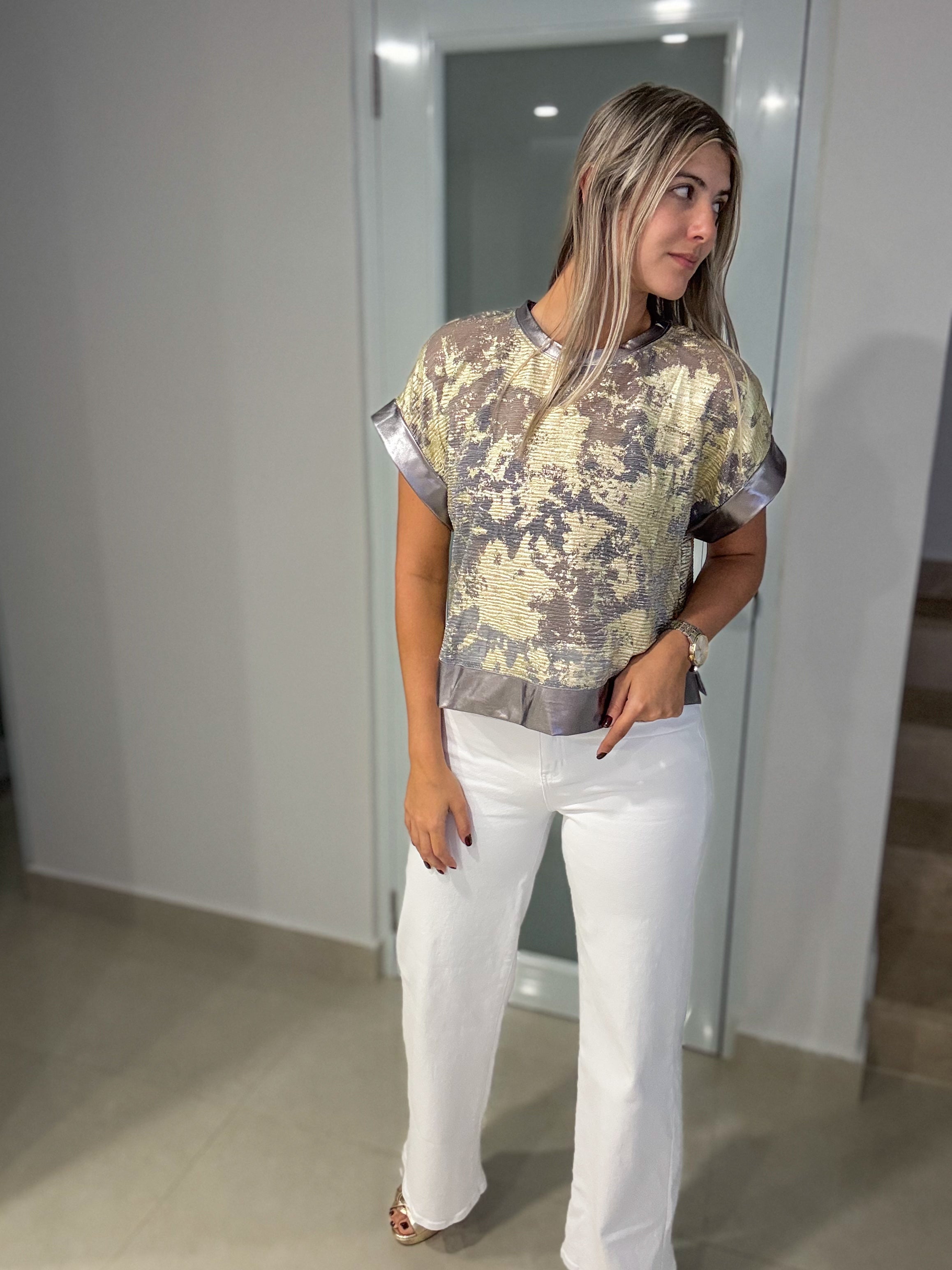 PEWTER/GOLD METALLIC BLOUSE
