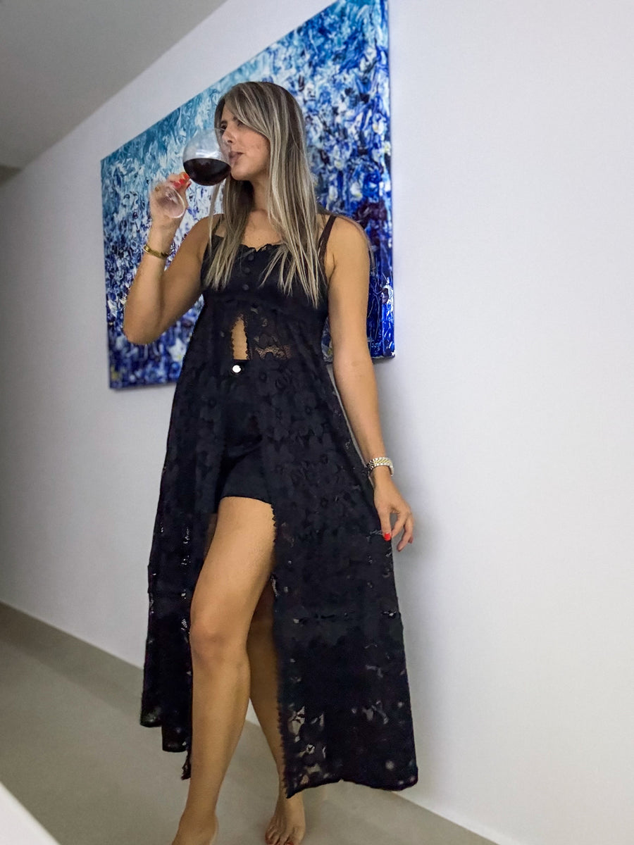 BLACK LACE TOP & SHORT SET