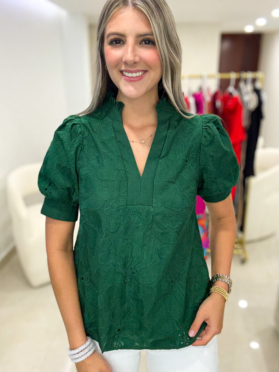GREEN EMBROIDED BLOUSE