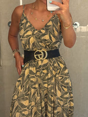 GOLD/BLACK LEAF MAXI DRESS