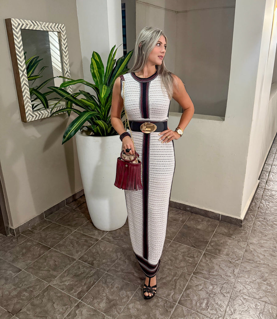 STRIPE DETAIL CROCHET MAXI DRESS