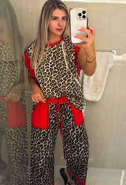 LEOPARD RED LACE DETAIL BLOUSE