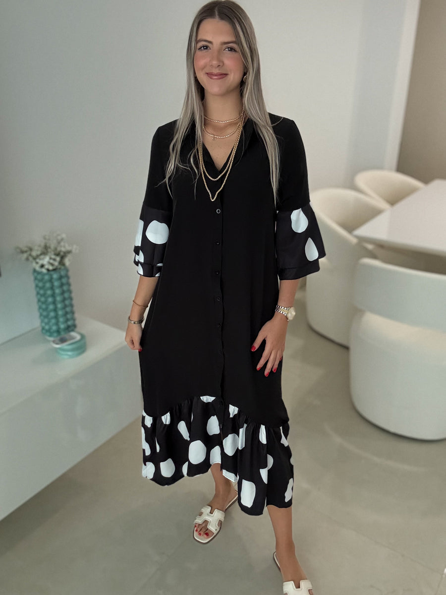 BLACK POLKA DOT DETAILED DRESS