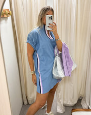 LIGHT DENIM TRACK LINES SHORT DRESS