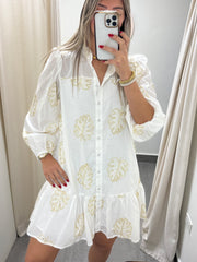 WHITE GOLD DETAILED LEAF SHORT DRESS