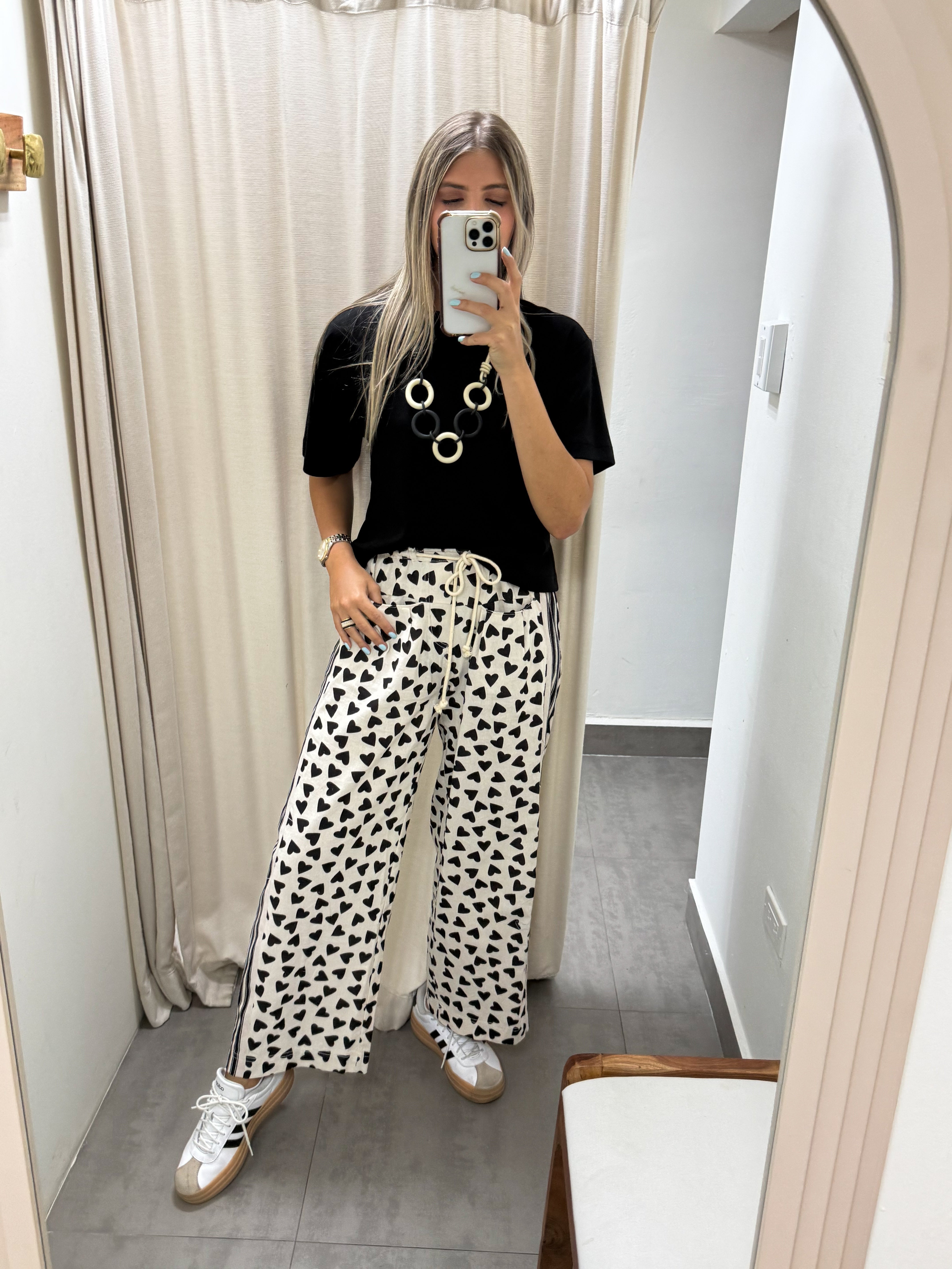 BLACK HEART PRINTED WIDE LEG PANTS
