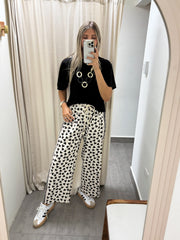BLACK HEART PRINTED WIDE LEG PANTS