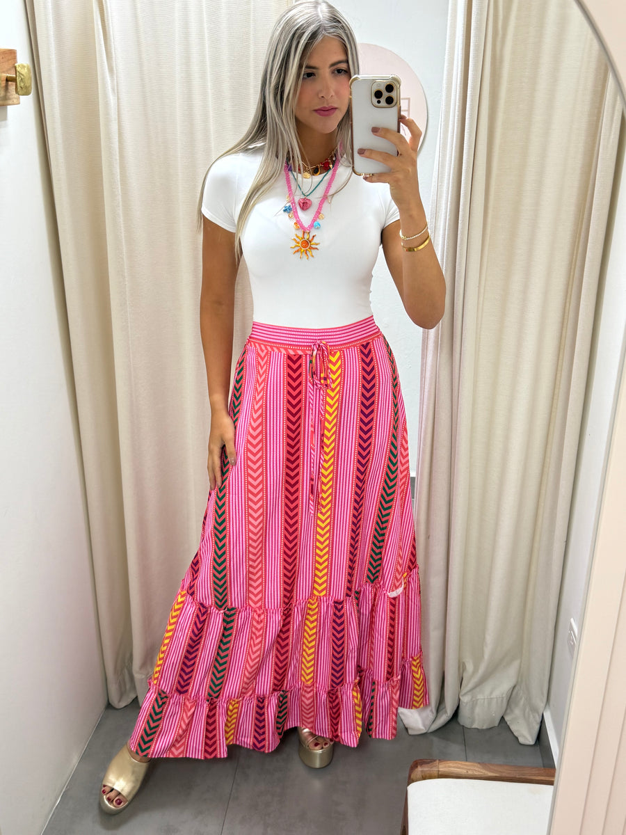 PINK PRINTED MAXI SKIRT