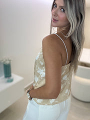 RHINESTONE STRAP SATIN TOP
