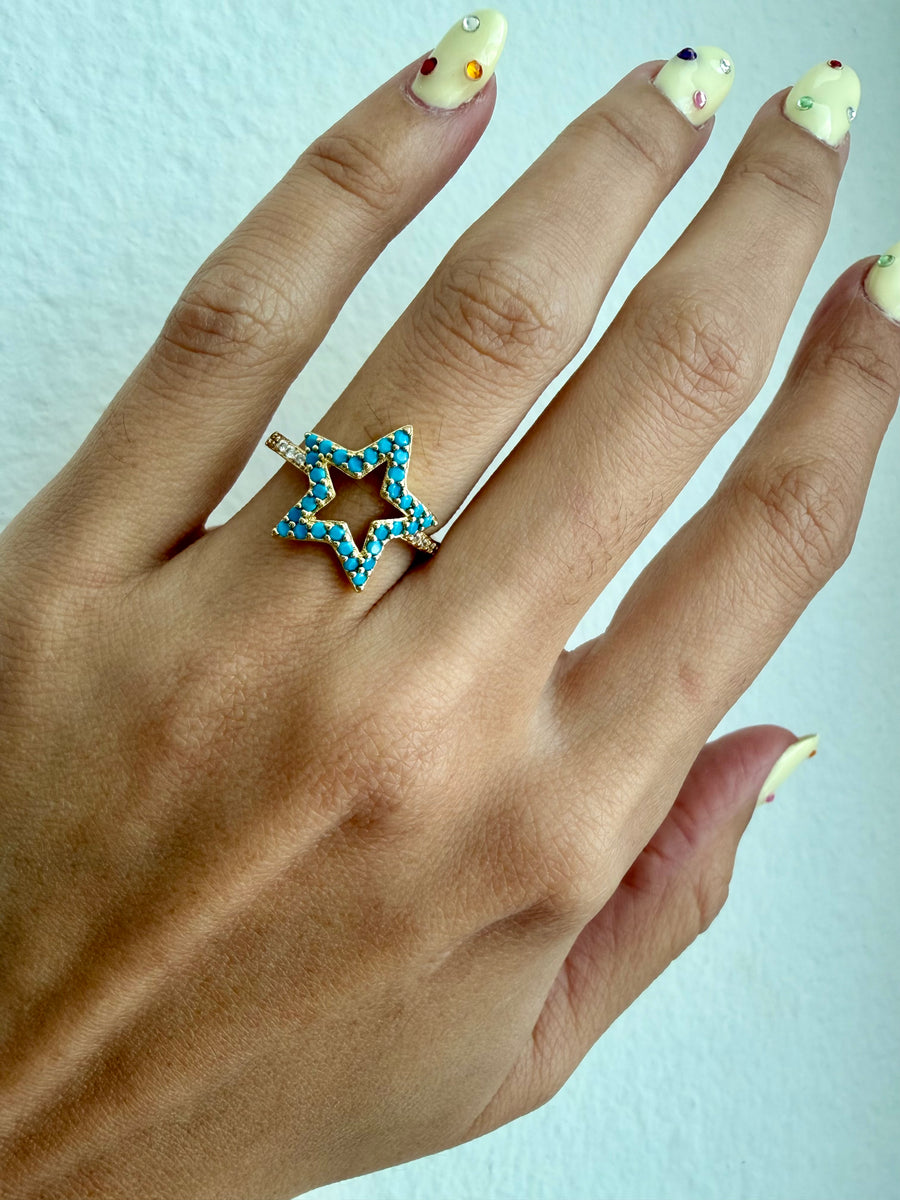 TURQUOISE PAVÉ STAR RING
