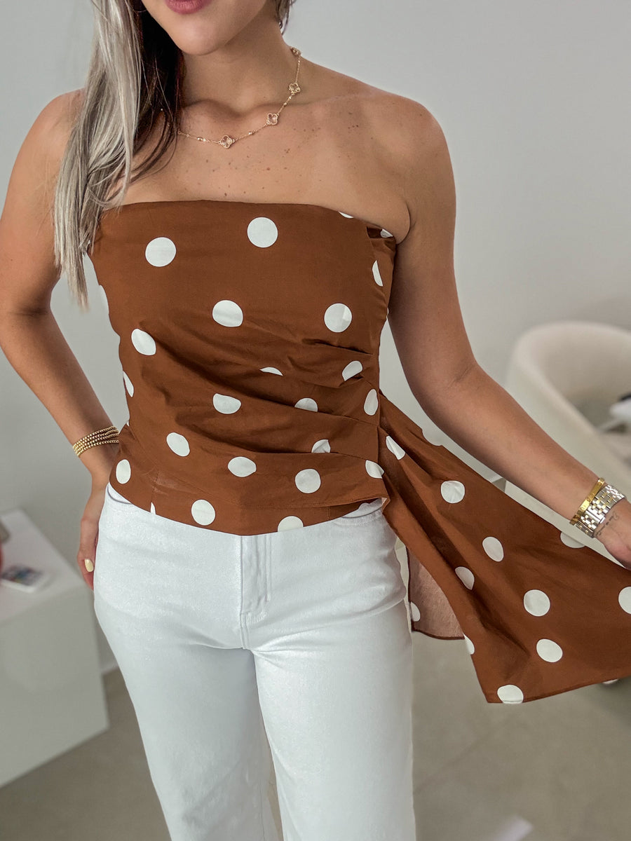 CAMEL POLKA DOT BLOUSE