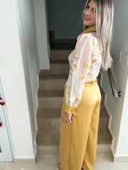 GOLD ORGANZA TOP & SATIN PANT SET