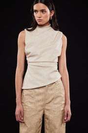 BEIGE ASYMMETRICAL LEATHER TOP