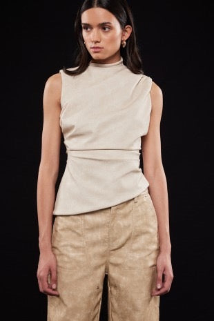 BEIGE ASYMMETRICAL LEATHER TOP