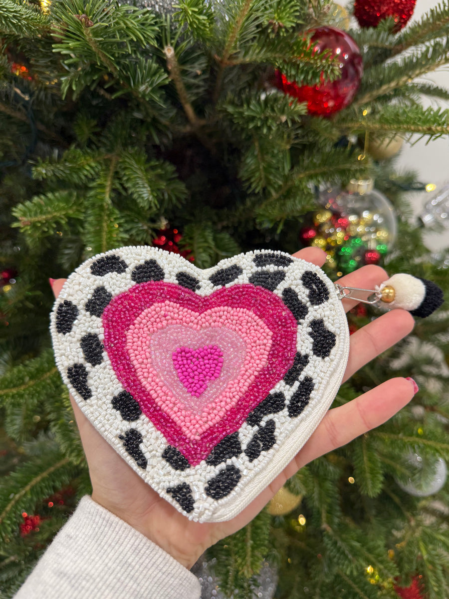 COW PRINT HEART COIN BAG
