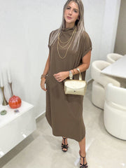 MOCHA OVERSIZED STRETCHY DRESS