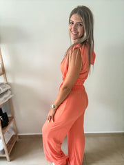 CORAL TRAVEL HOODIE CROP TOP & HIGH WAIST PANT SET