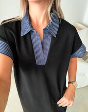 BLACK/DENIM MODAL MIDI DRESS