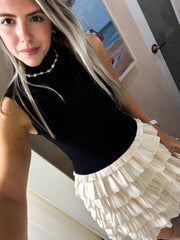 BLACK/CHAMPAGNE KNITTED RUFFLED DRESS