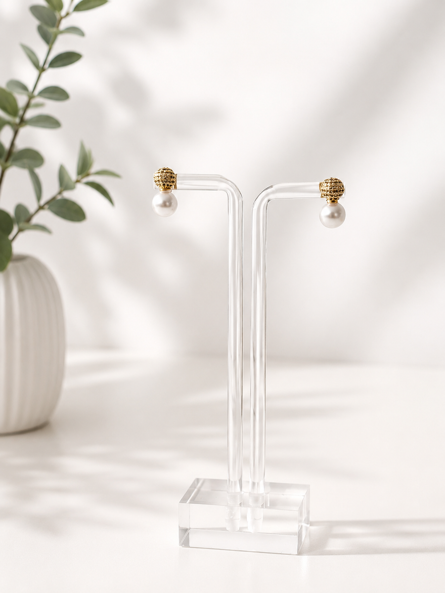 PAVÉ/PEARL EAR STUD EARRINGS