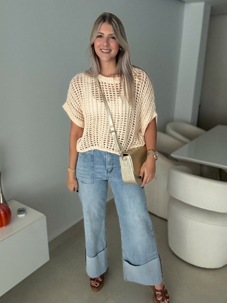 CREAM CROCHET KNITTED BLOUSE