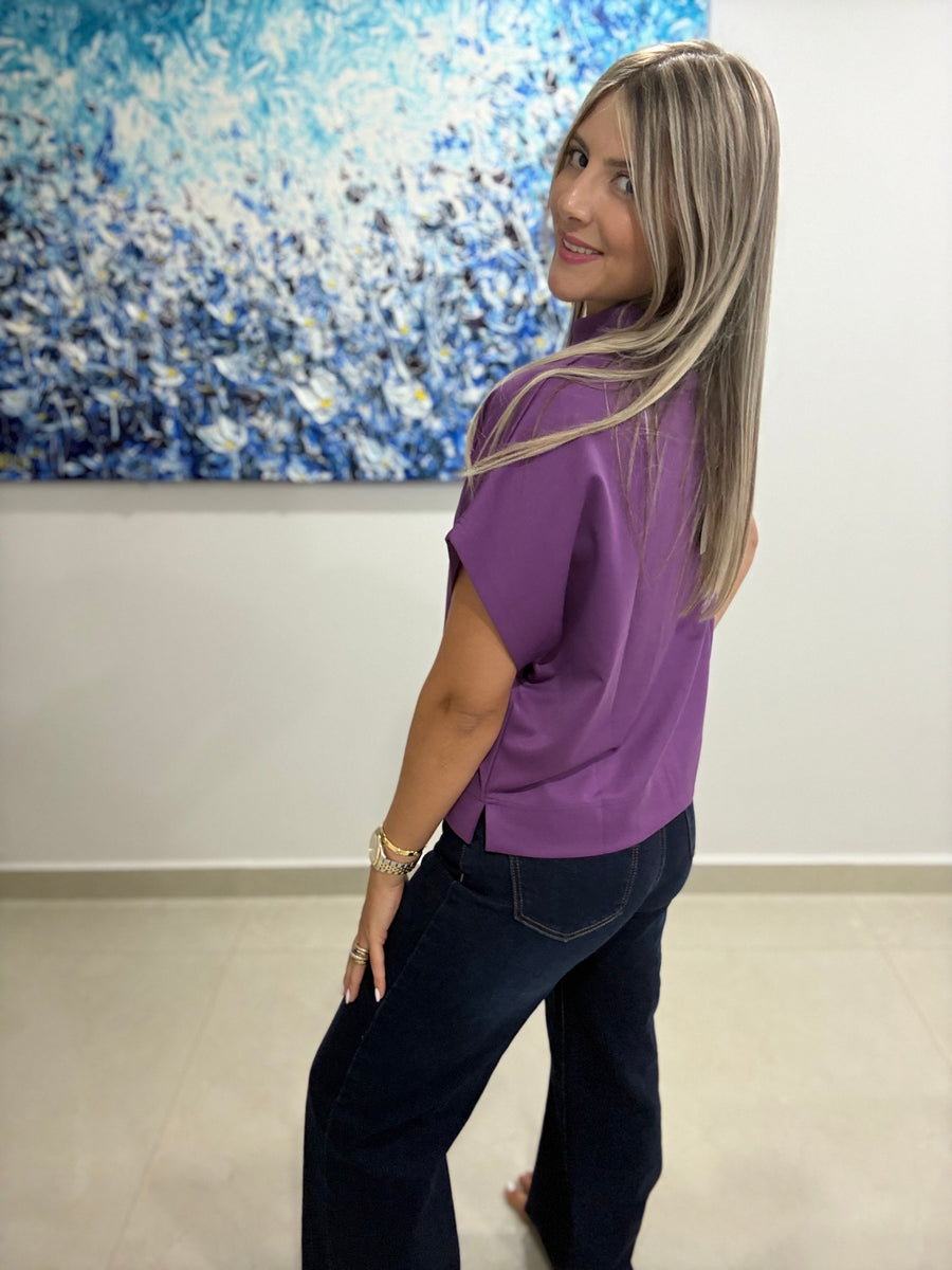 PURPLE MOCK NECK BLOUSE