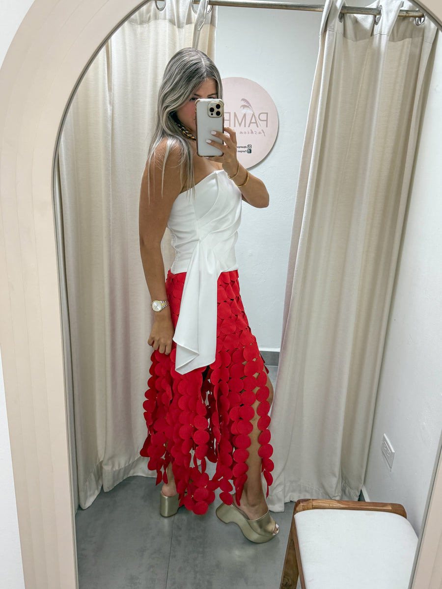 OFF WHITE SATIN DRAPED CORSET TOP