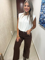 BROWN MID-RISE FLARE JEANS