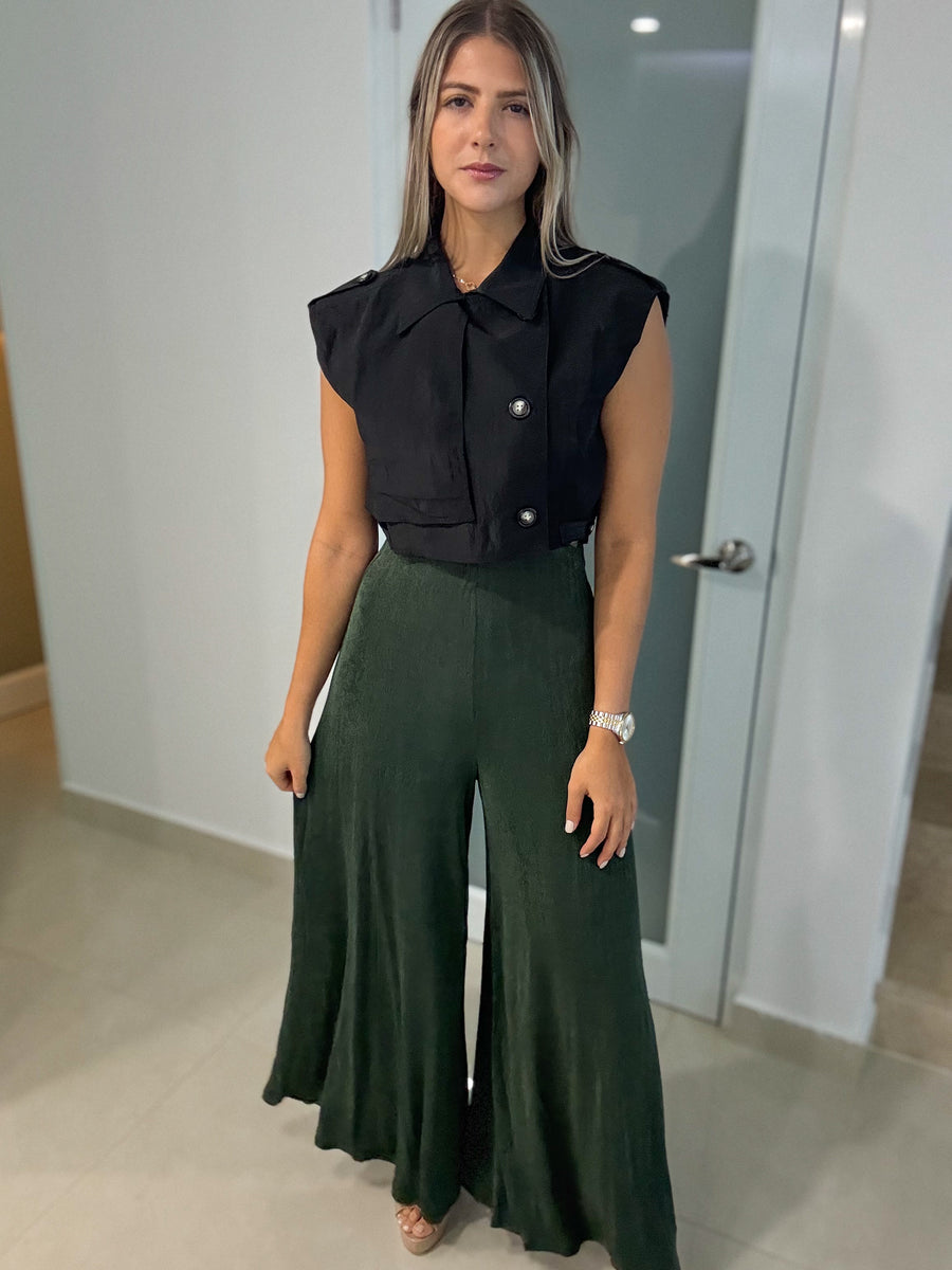 BLACK CROP BUTTONED JACKET