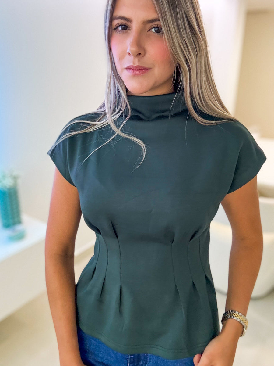 HUNTER GREEN STRETCHY TAILORED BLOUSE