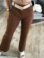 BROWN STRETCHY BELTED PANTS