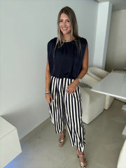 NAVY SATIN BLOUSE