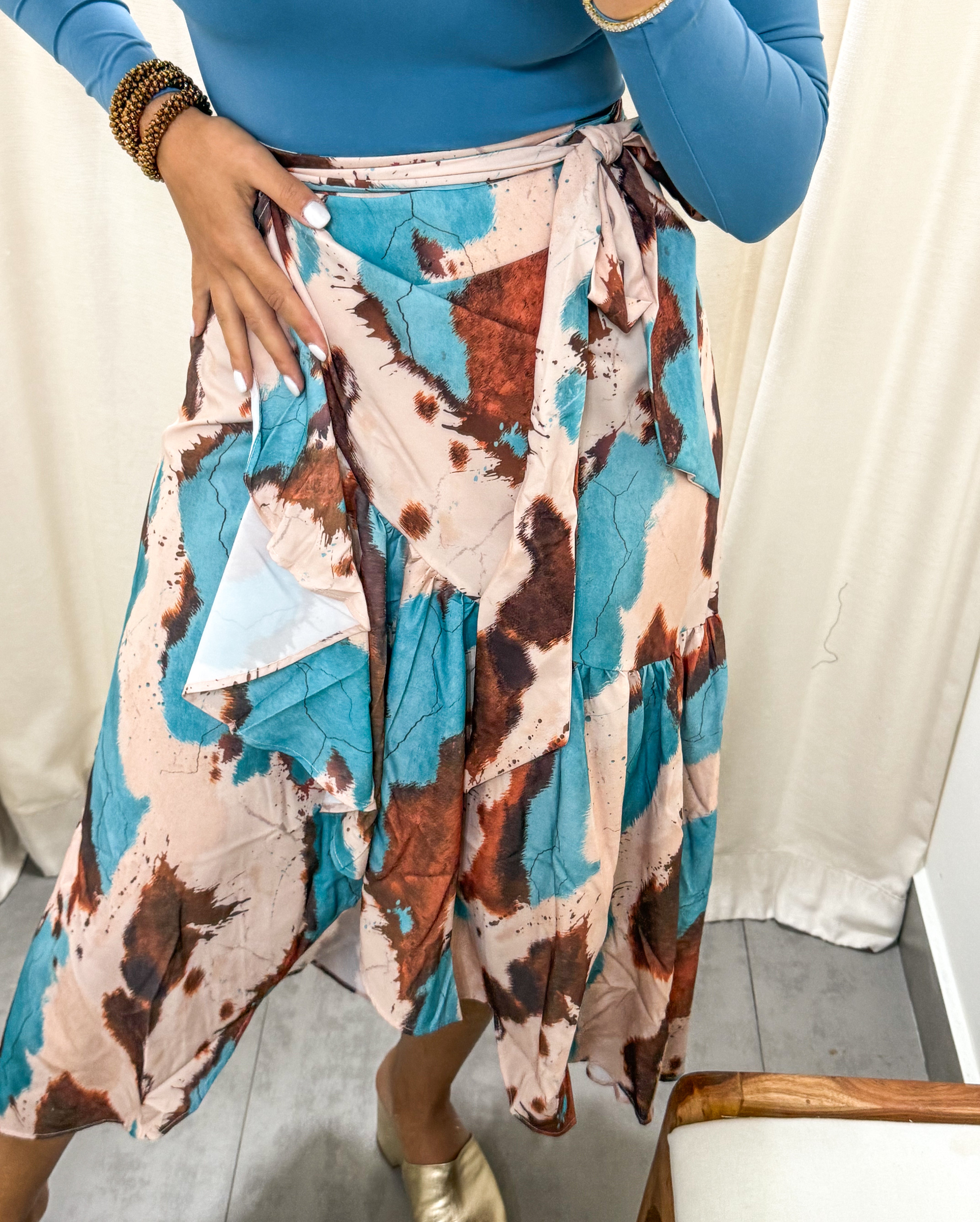 TEAL/BROWN TIE DYE WRAP AROUND SKIRT