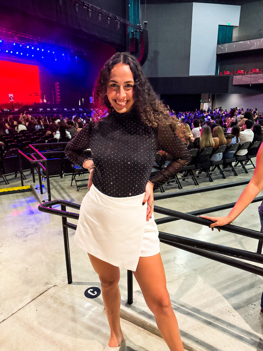 BLACK MESH RHINESTONES BLOUSE