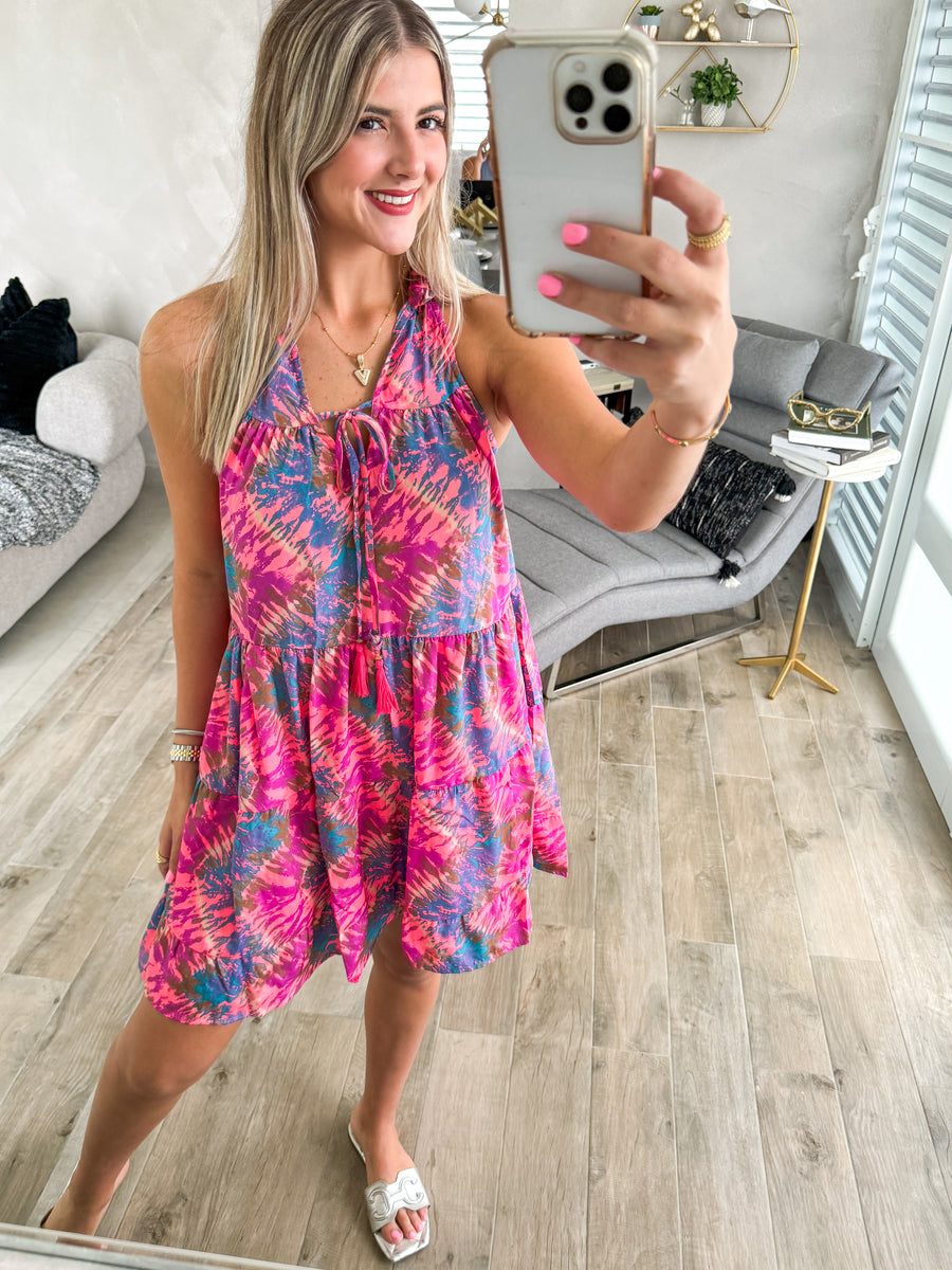TIE DYE TIER SHORT DRESS