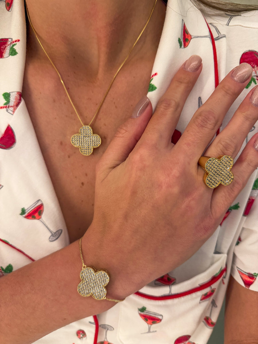 CLOVER RHINESTONE ADJUSTABLE BRACELET