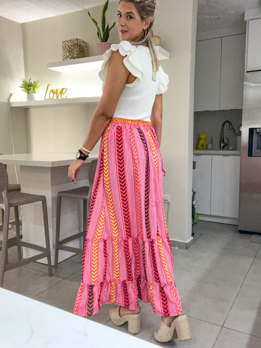 PINK PRINTED MAXI SKIRT