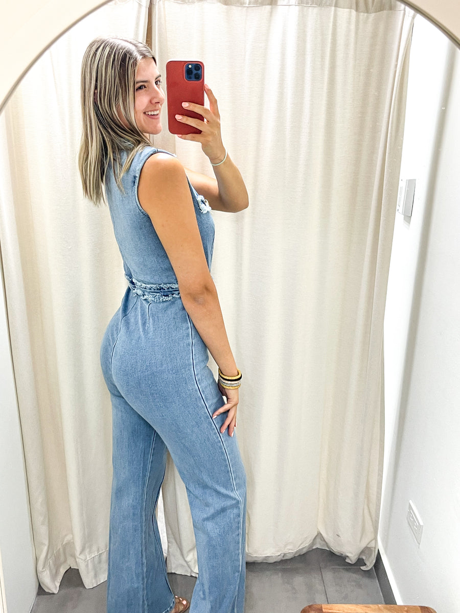 LIGHT DENIM GLAM STRETCHY JUMPSUIT
