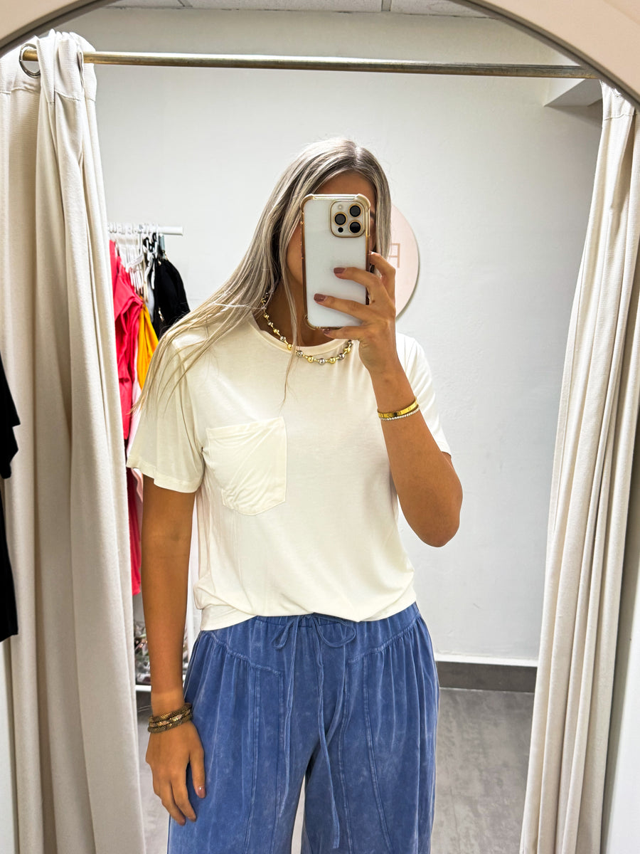 CREAM BASIC POCKET BLOUSE