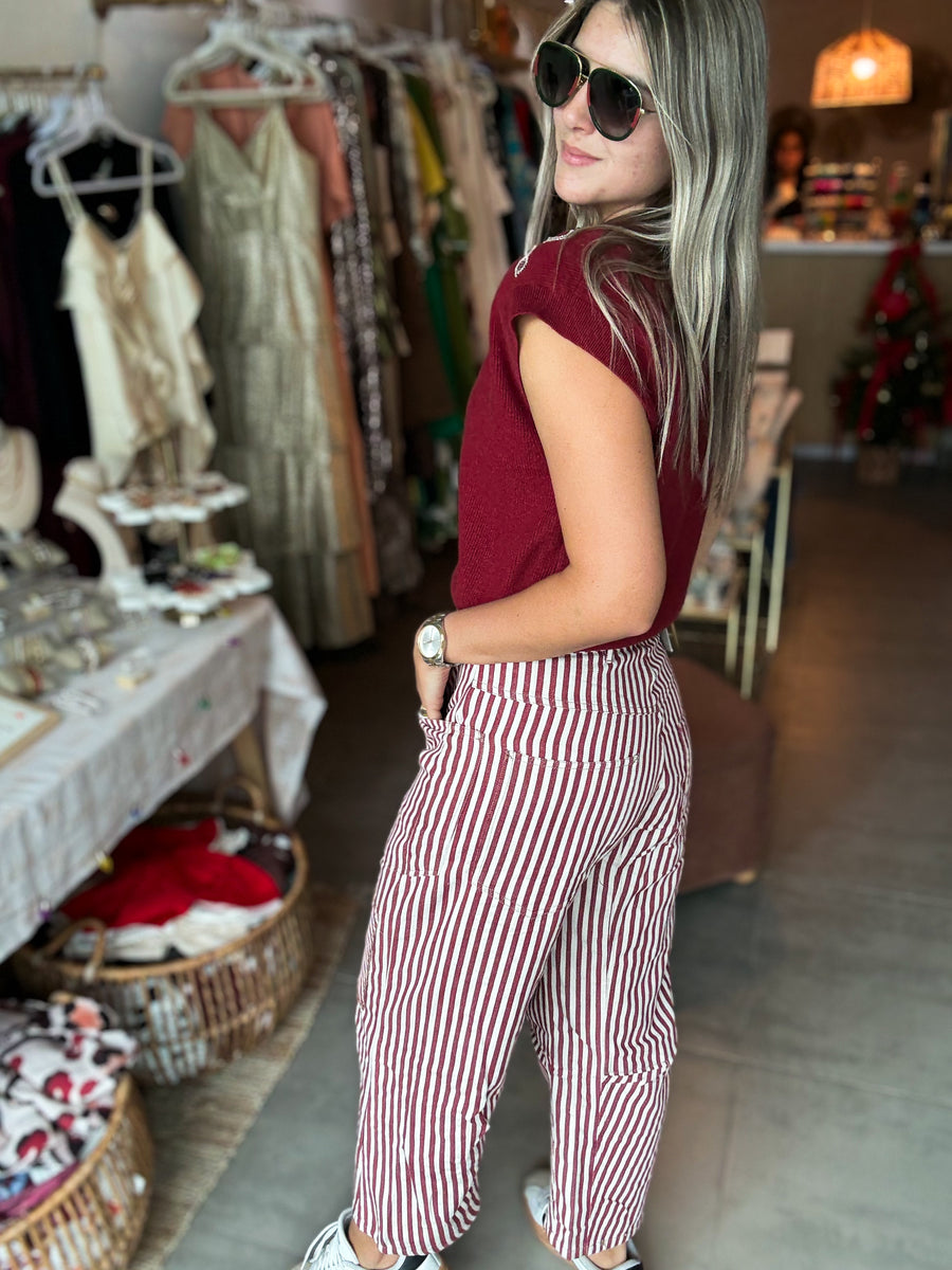 WINE RIBBON SEQUIN SHORT SLEEVES SWEATER TOP