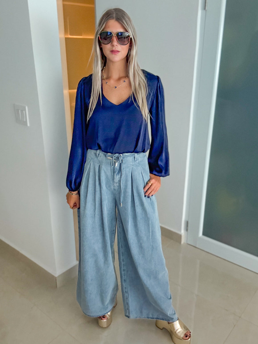 DENIM WIDE LEG PANTS