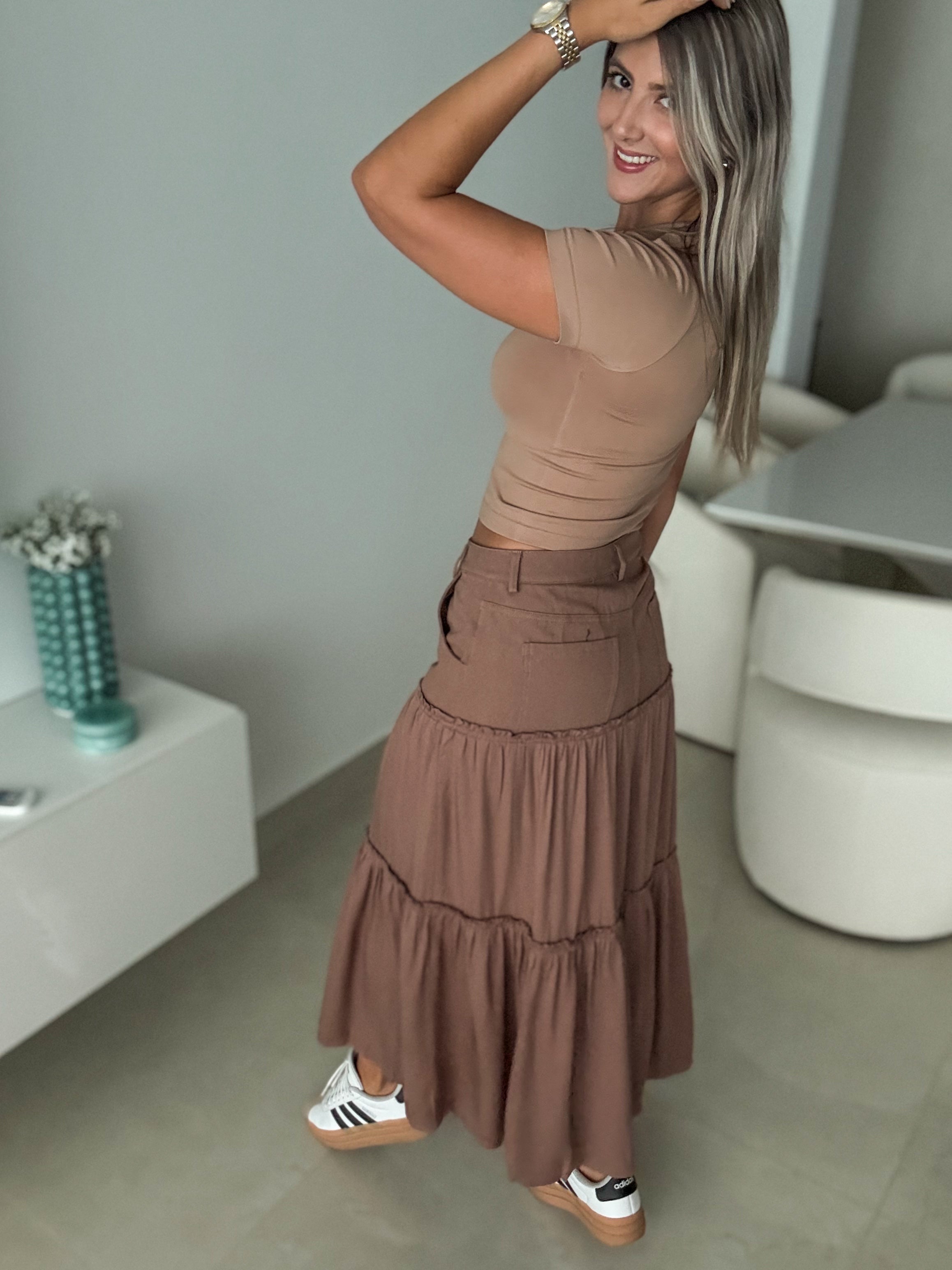 MOCHA CONTRAST MAXI SKIRT