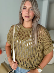 OLIVE CROCHET KNITTED BLOUSE