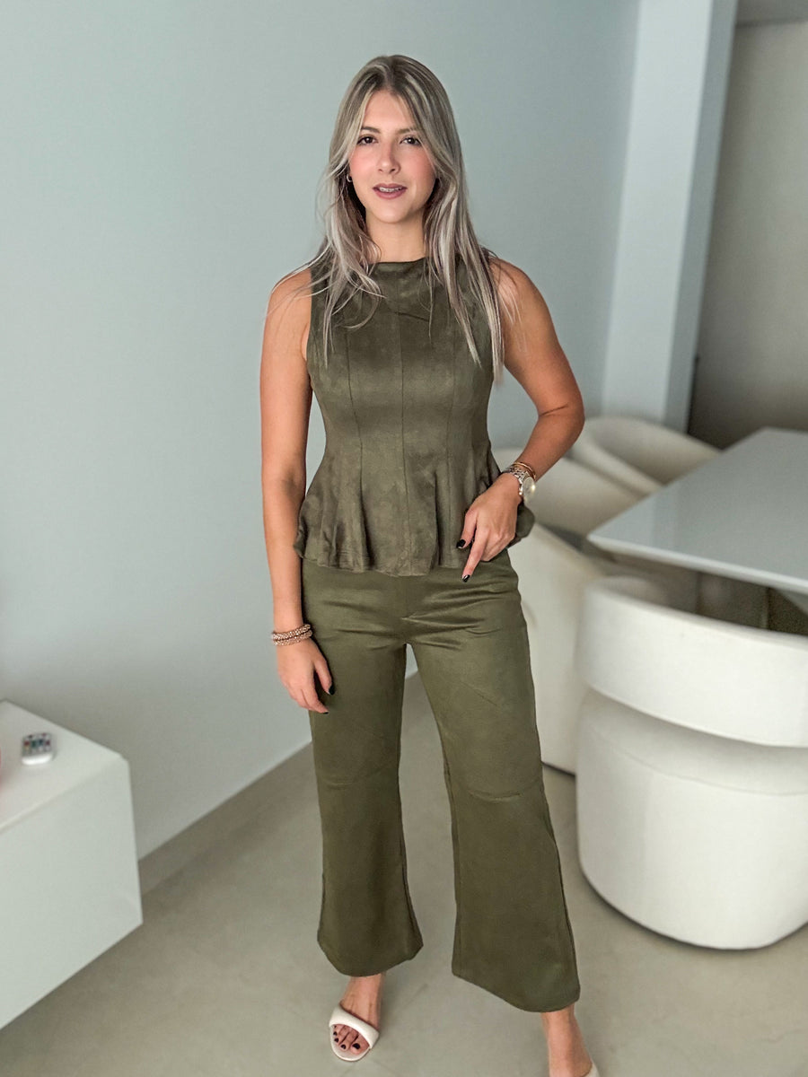 OLIVE SUEDE BLOUSE