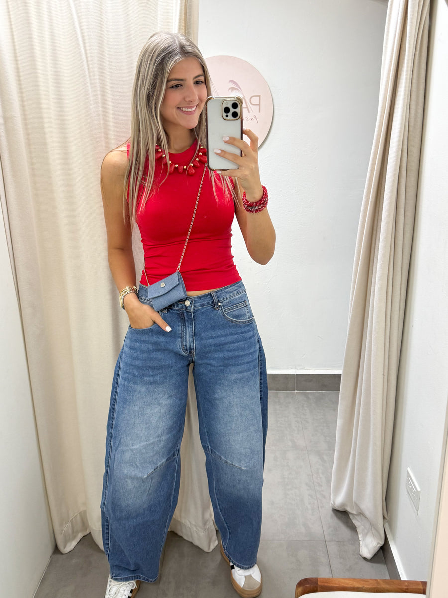 DENIM LOW- RISE BARREL JEANS