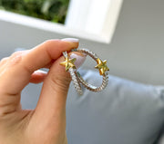 TWO TONE STAR OPEN HOOP EARRINGS