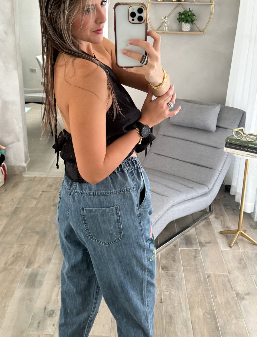 PATCHWORK DENIM BARREL JOGGER