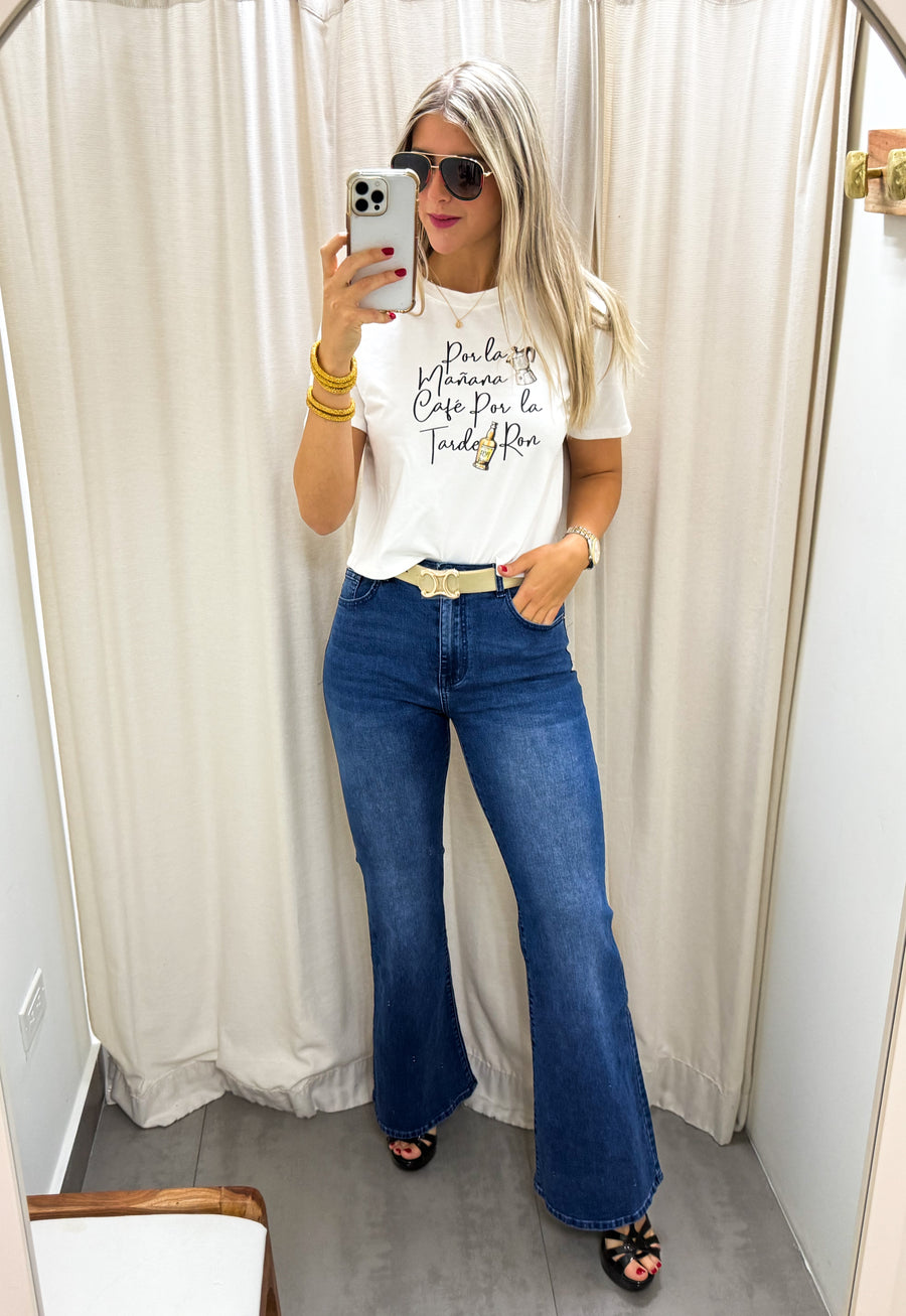 WHITE CAFÉ & RON MID-LENGTH T-SHIRT